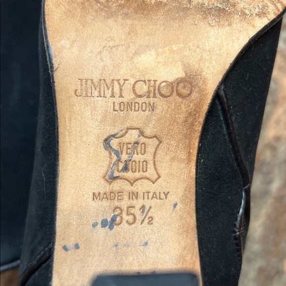 Jimmy Choo authentic Suede Leather Buckle Ankle Heel Black Boots SZ 35.5/ US 5.5 - Picture 7 of 10